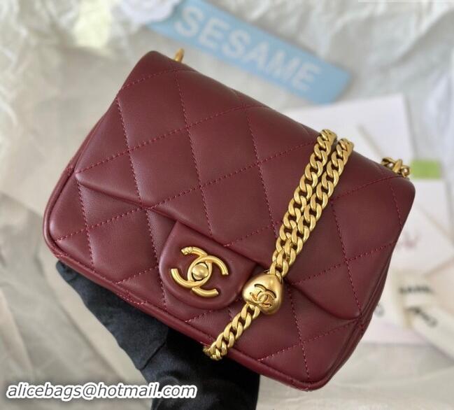 New Product Chanel Lambskin Mini Square Flap Bag with Heart Chain AS3829 Burgundy 2024