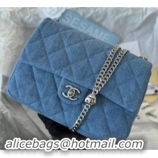 Classic Wholesale Chanel Washed Denim Medium Flap Bag with Heart Chain AS3821 Light Blue 2024