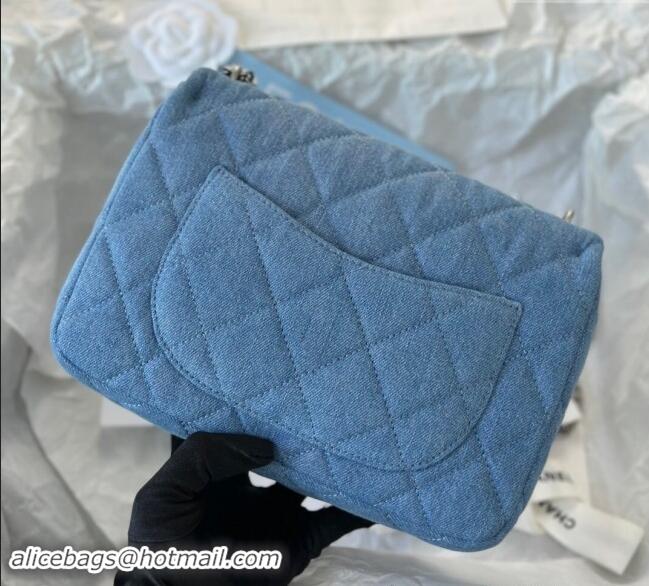 Classic Wholesale Chanel Washed Denim Medium Flap Bag with Heart Chain AS3821 Light Blue 2024