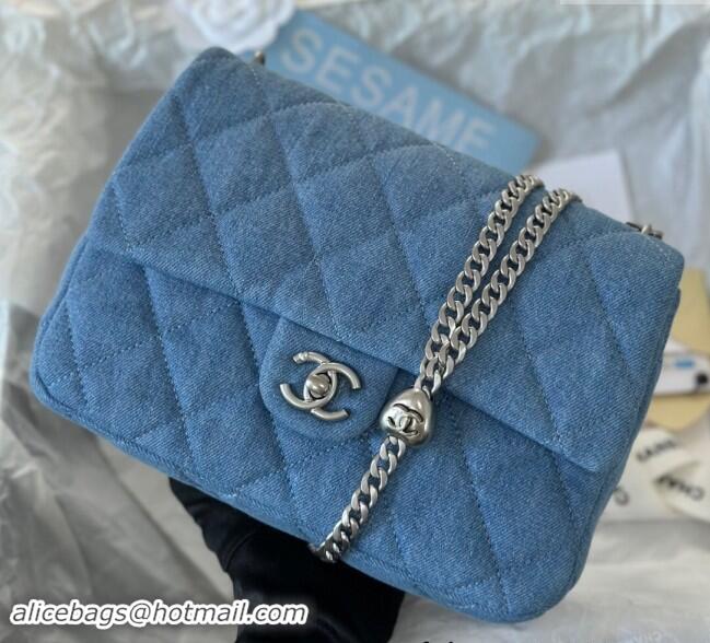 Classic Wholesale Chanel Washed Denim Medium Flap Bag with Heart Chain AS3821 Light Blue 2024