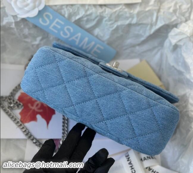 Classic Wholesale Chanel Washed Denim Medium Flap Bag with Heart Chain AS3821 Light Blue 2024