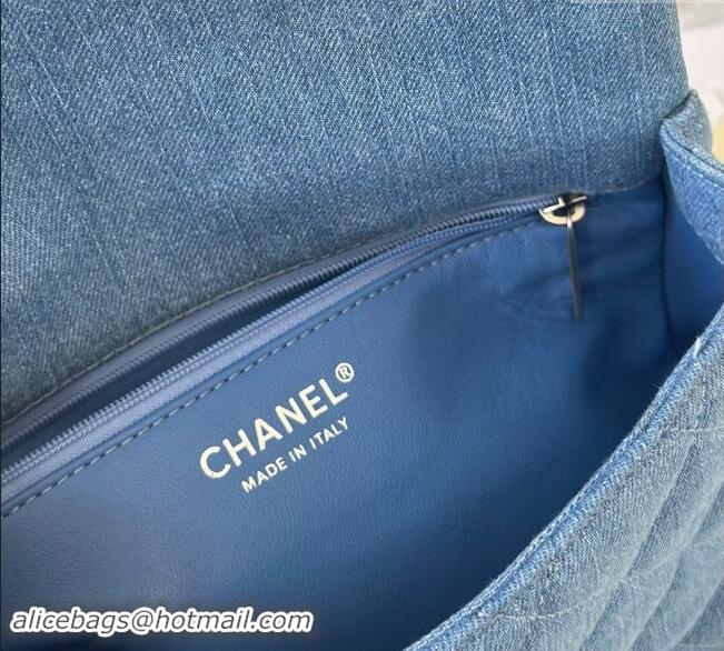 Classic Wholesale Chanel Washed Denim Medium Flap Bag with Heart Chain AS3821 Light Blue 2024