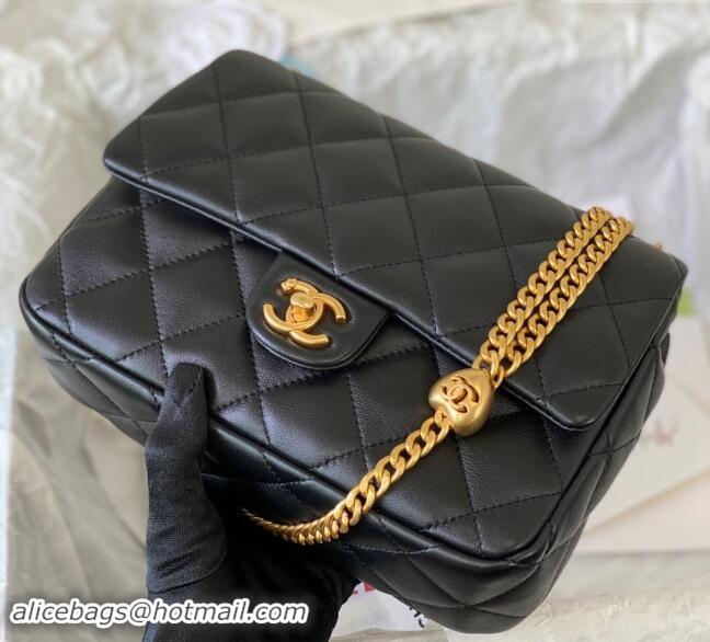 Buy Cheap Chanel Lambskin Medium Flap Bag with Heart Chain AS3821 Black 2024