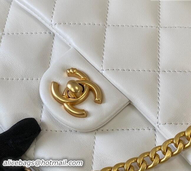 Luxury Discount Chanel Lambskin Medium Flap Bag with Heart Chain AS3821 White 2024