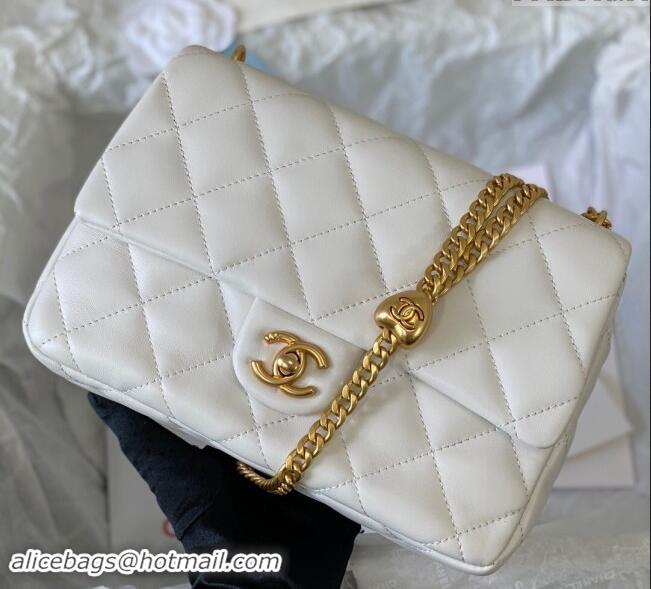 Luxury Discount Chanel Lambskin Medium Flap Bag with Heart Chain AS3821 White 2024