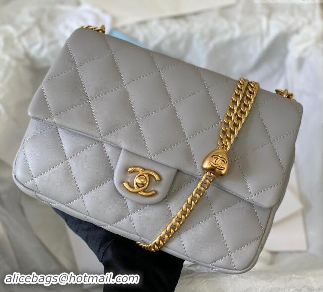 Fashion Cheap Chanel Lambskin Medium Flap Bag with Heart Chain AS3821 Grey 2024