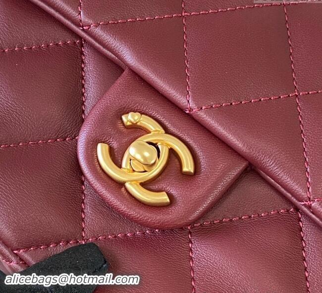 Best Inexpensive Chanel Lambskin Medium Flap Bag with Heart Chain AS3821 Burgundy 2024