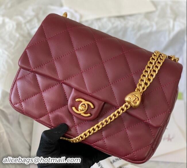 Best Inexpensive Chanel Lambskin Medium Flap Bag with Heart Chain AS3821 Burgundy 2024