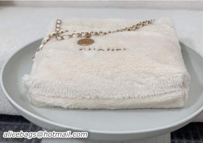 Best Price Chanel 22 Shearling Small Shopping Bag AS3260 White 2024 TOP