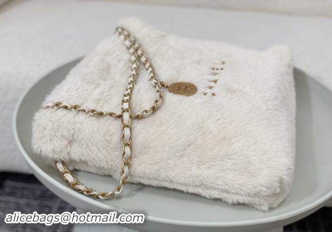 Best Price Chanel 22 Shearling Small Shopping Bag AS3260 White 2024 TOP