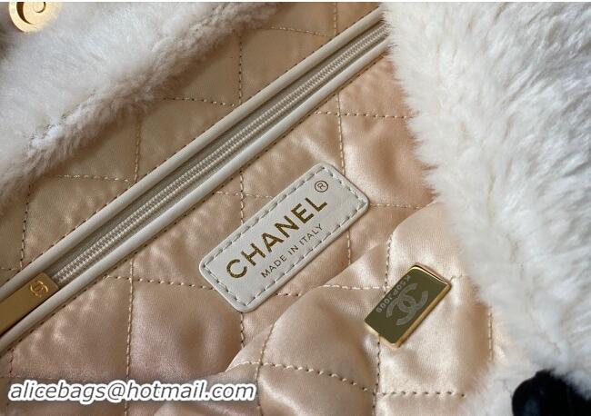 Best Price Chanel 22 Shearling Small Shopping Bag AS3260 White 2024 TOP