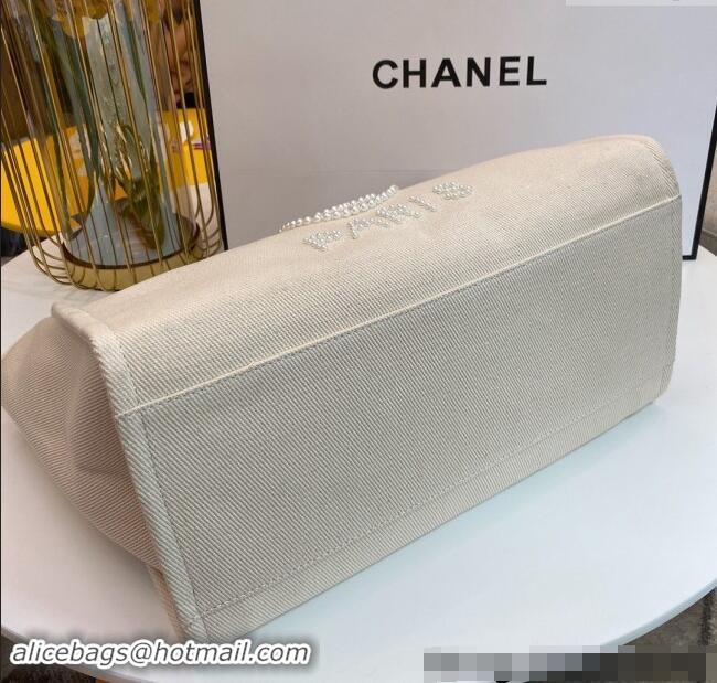 High Quality Chanel Deauville Mixed Fibers & Calfskin Large Shopping Bag with Pearls A66941 Beige 2024 TOP