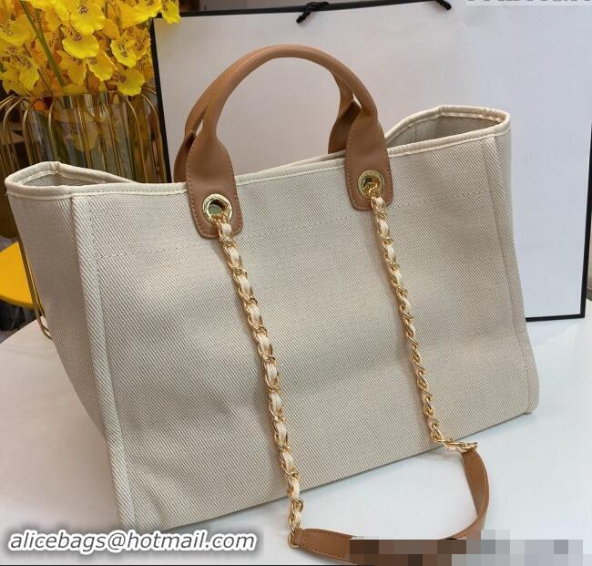 High Quality Chanel Deauville Mixed Fibers & Calfskin Large Shopping Bag with Pearls A66941 Beige 2024 TOP