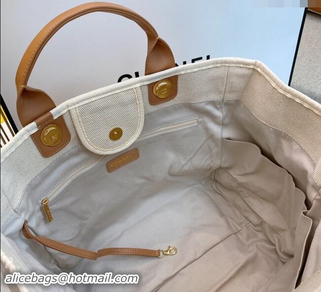 High Quality Chanel Deauville Mixed Fibers & Calfskin Large Shopping Bag with Pearls A66941 Beige 2024 TOP