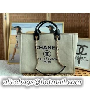 Luxury Grade Chanel Deauville Mixed Fibers & Calfskin Large Shopping Bag A66941 Beige/Black 2024 TOP