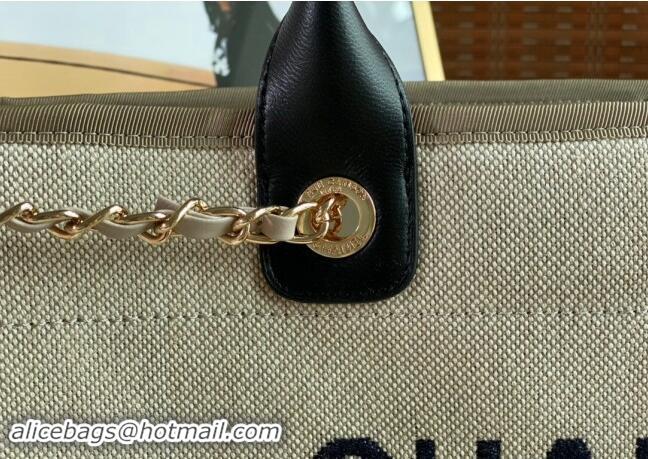 Luxury Grade Chanel Deauville Mixed Fibers & Calfskin Large Shopping Bag A66941 Beige/Black 2024 TOP