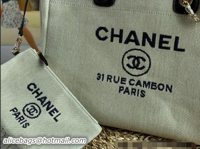 Luxury Grade Chanel Deauville Mixed Fibers & Calfskin Large Shopping Bag A66941 Beige/Black 2024 TOP