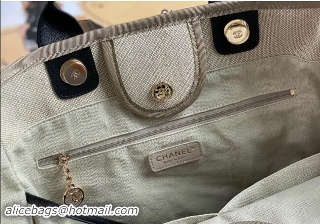 Luxury Grade Chanel Deauville Mixed Fibers & Calfskin Large Shopping Bag A66941 Beige/Black 2024 TOP