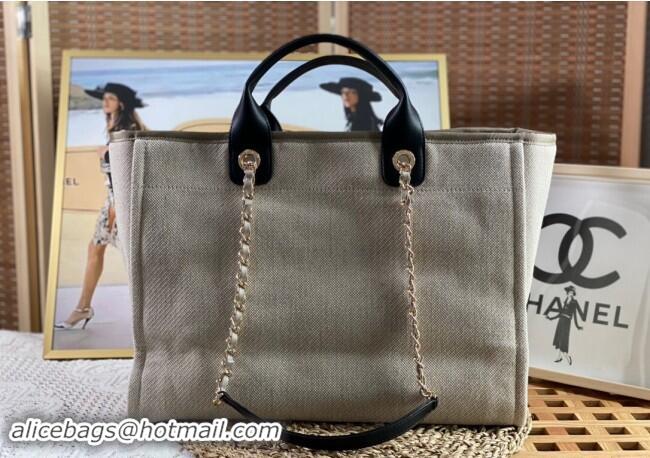 Luxury Grade Chanel Deauville Mixed Fibers & Calfskin Large Shopping Bag A66941 Beige/Black 2024 TOP