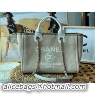 Sumptuous Chanel Deauville Mixed Fibers & Calfskin Small Shopping Bag AS3257 Beige/White 2024 TOP