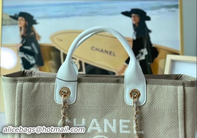 Sumptuous Chanel Deauville Mixed Fibers & Calfskin Small Shopping Bag AS3257 Beige/White 2024 TOP