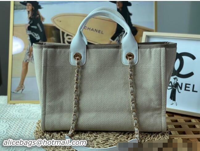 Sumptuous Chanel Deauville Mixed Fibers & Calfskin Small Shopping Bag AS3257 Beige/White 2024 TOP