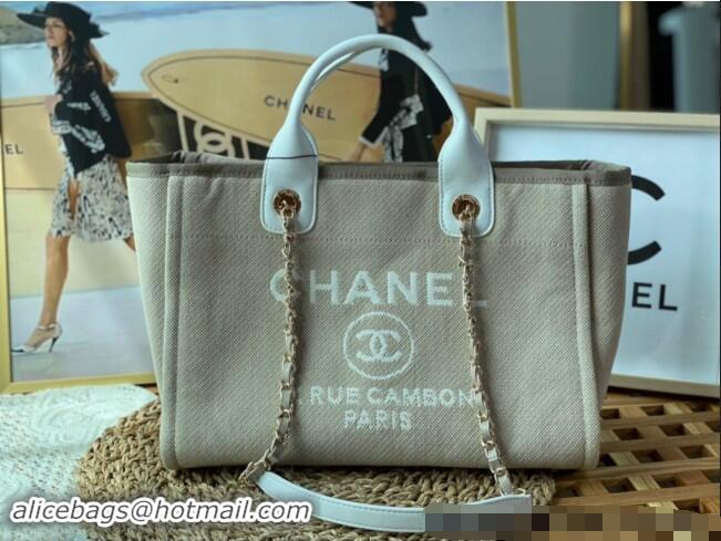 Sumptuous Chanel Deauville Mixed Fibers & Calfskin Small Shopping Bag AS3257 Beige/White 2024 TOP