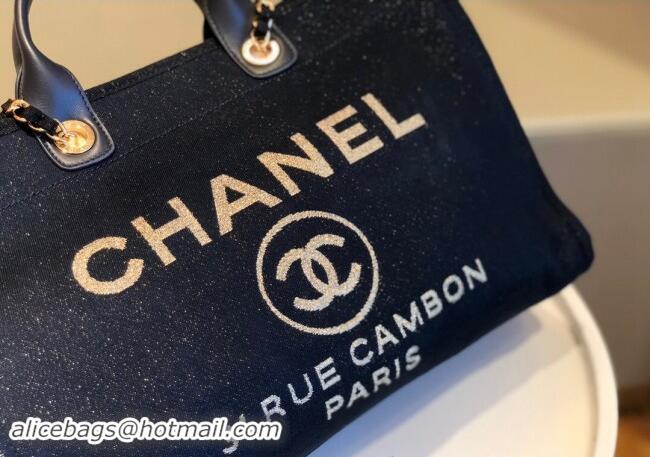 New Design Chanel Deauville Mixed Fibers & Calfskin Large Shopping Bag A66941 Navy Blue/Gold 2024