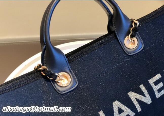 New Design Chanel Deauville Mixed Fibers & Calfskin Large Shopping Bag A66941 Navy Blue/Gold 2024