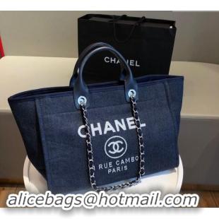 New Release Creation Chanel Deauville Denim & Calfskin Large Shopping Bag A66941 Navy Blue 2024 TOP