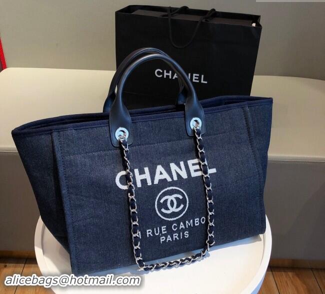 New Release Creation Chanel Deauville Denim & Calfskin Large Shopping Bag A66941 Navy Blue 2024 TOP