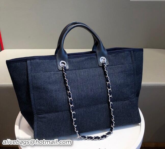 New Release Creation Chanel Deauville Denim & Calfskin Large Shopping Bag A66941 Navy Blue 2024 TOP