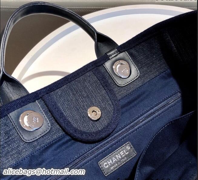 New Release Creation Chanel Deauville Denim & Calfskin Large Shopping Bag A66941 Navy Blue 2024 TOP