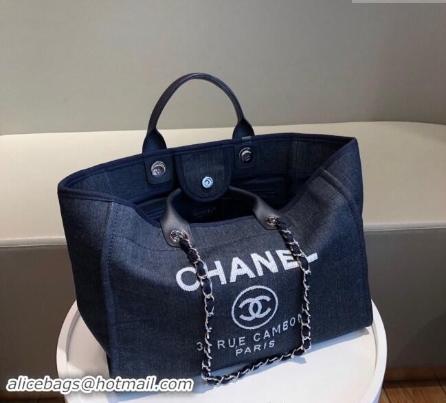 New Release Creation Chanel Deauville Denim & Calfskin Large Shopping Bag A66941 Navy Blue 2024 TOP