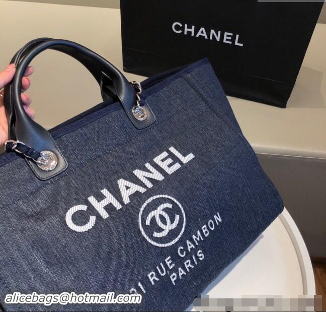 New Release Creation Chanel Deauville Denim & Calfskin Large Shopping Bag A66941 Navy Blue 2024 TOP