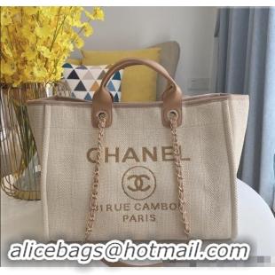 New Product Chanel Deauville Mixed Fibers & Calfskin Large Shopping Bag A66941 Light Beige 2024 TOP