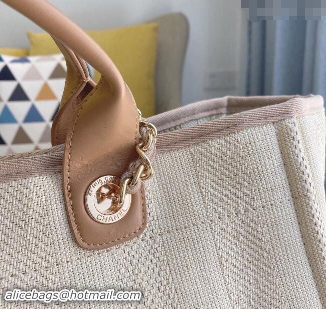 New Product Chanel Deauville Mixed Fibers & Calfskin Large Shopping Bag A66941 Light Beige 2024 TOP