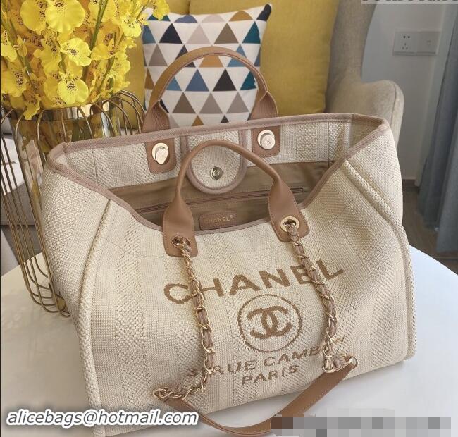 New Product Chanel Deauville Mixed Fibers & Calfskin Large Shopping Bag A66941 Light Beige 2024 TOP