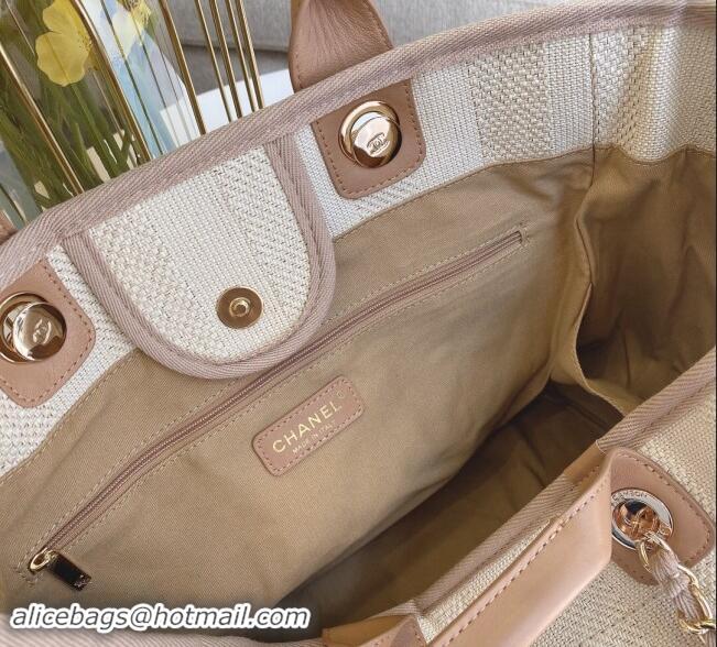 New Product Chanel Deauville Mixed Fibers & Calfskin Large Shopping Bag A66941 Light Beige 2024 TOP