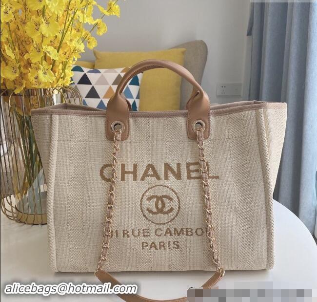 New Product Chanel Deauville Mixed Fibers & Calfskin Large Shopping Bag A66941 Light Beige 2024 TOP