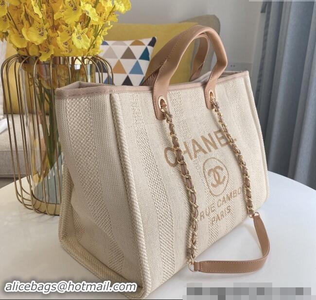 New Product Chanel Deauville Mixed Fibers & Calfskin Large Shopping Bag A66941 Light Beige 2024 TOP