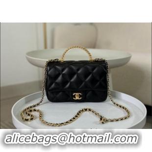 New Fashion Chanel Lambskin Mini Flap bag with Chain Top Handle AS4848 Black 2024