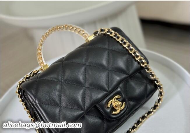 New Fashion Chanel Lambskin Mini Flap bag with Chain Top Handle AS4848 Black 2024