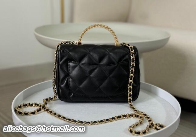 New Fashion Chanel Lambskin Mini Flap bag with Chain Top Handle AS4848 Black 2024