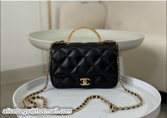 New Fashion Chanel Lambskin Mini Flap bag with Chain Top Handle AS4848 Black 2024