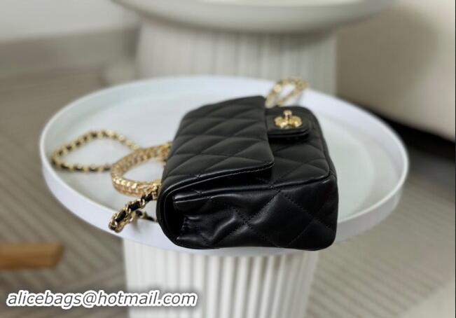 New Fashion Chanel Lambskin Mini Flap bag with Chain Top Handle AS4848 Black 2024