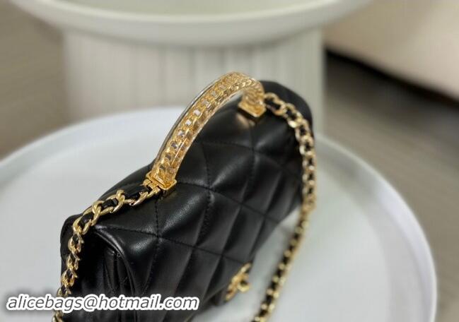 New Fashion Chanel Lambskin Mini Flap bag with Chain Top Handle AS4848 Black 2024