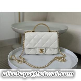 New Cheap Chanel Lambskin Mini Flap bag with Chain Top Handle AS4848 White 2024