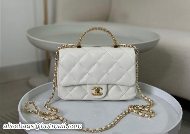 New Cheap Chanel Lambskin Mini Flap bag with Chain Top Handle AS4848 White 2024