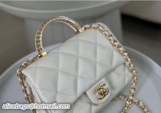 New Cheap Chanel Lambskin Mini Flap bag with Chain Top Handle AS4848 White 2024